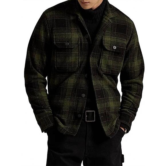 NEW RALPH LAUREN plaid utility overshirt in green multi
